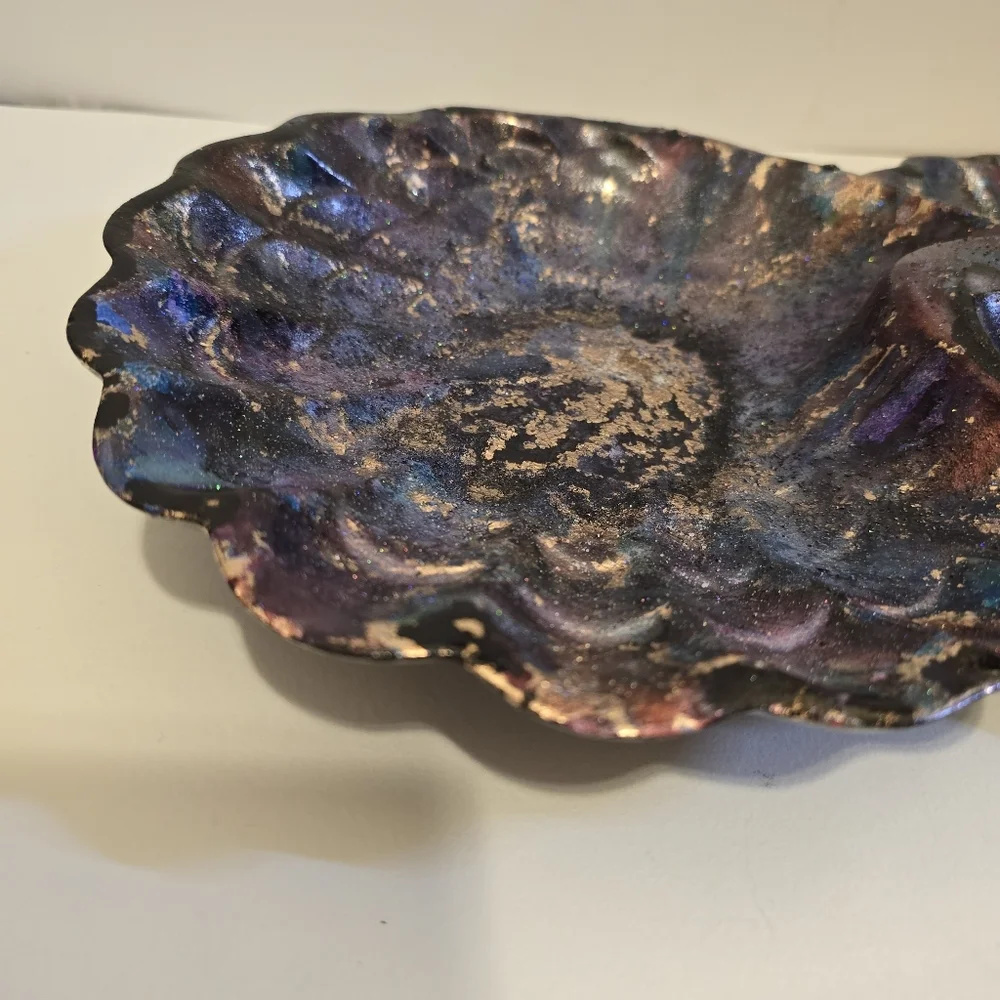 HANDCRAFTED Upcycled Porcelian Seashell Platter HANDPAINTED Tabeltop Art Decor